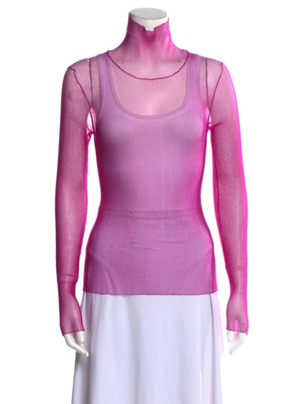 Maison Margiela Sheer Pink Turtleneck Top